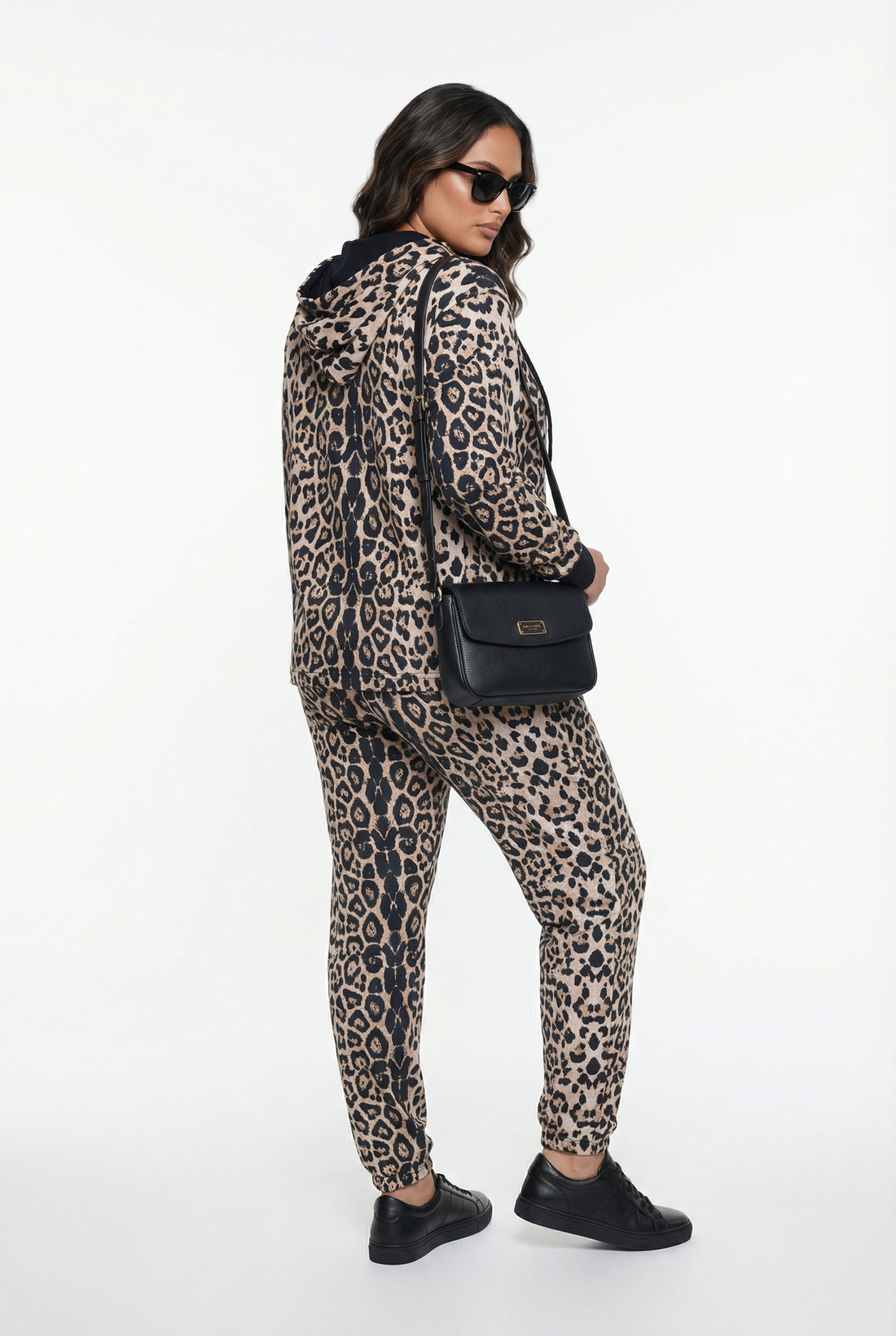 255176121 Leopard Print Oversized Jacket and Pants Set - Brown Loft