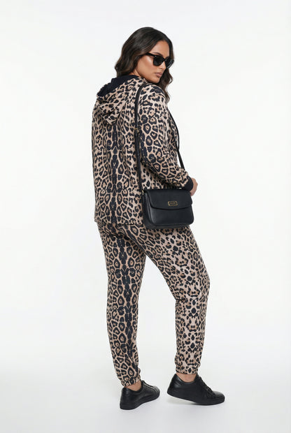255176121 Leopard Print Oversized Jacket and Pants Set - Brown Loft