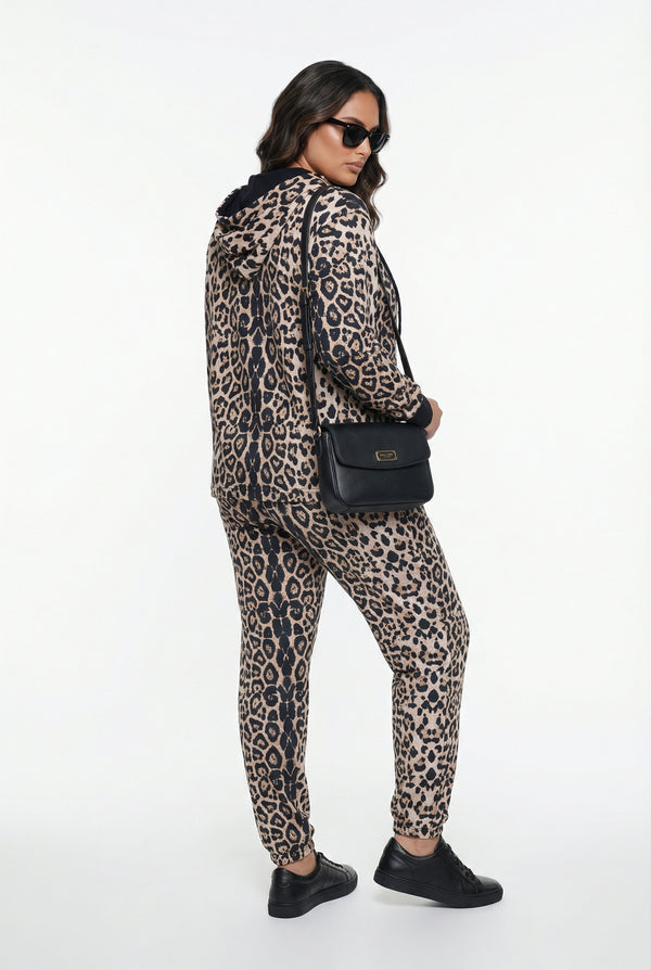 255176121 Set  Leopard Print Oversized Jacket and Pants جاكيت وبنطال واسعان بنقشة جلد النمر