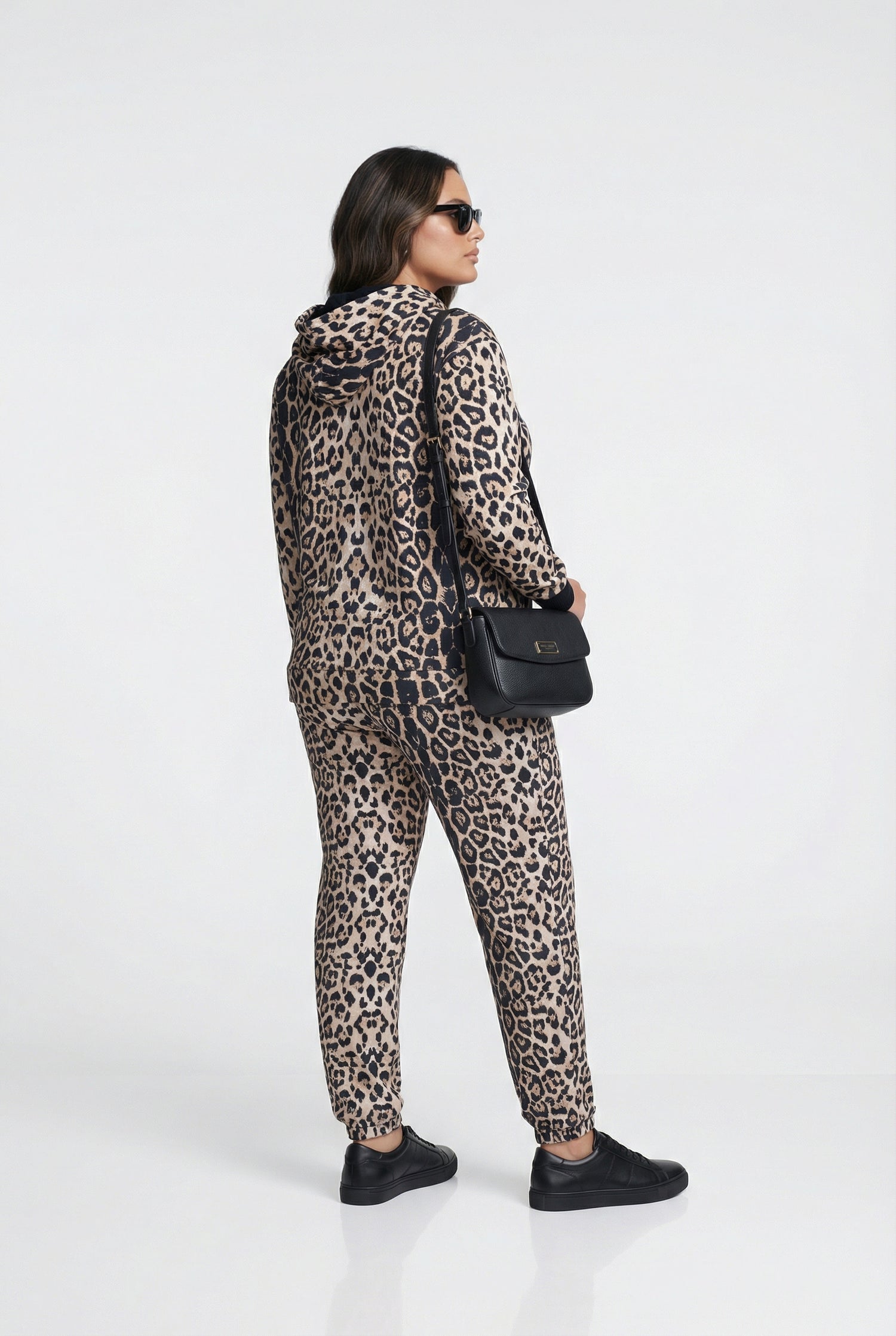 255176121 Leopard Print Oversized Jacket and Pants Set - Brown Loft