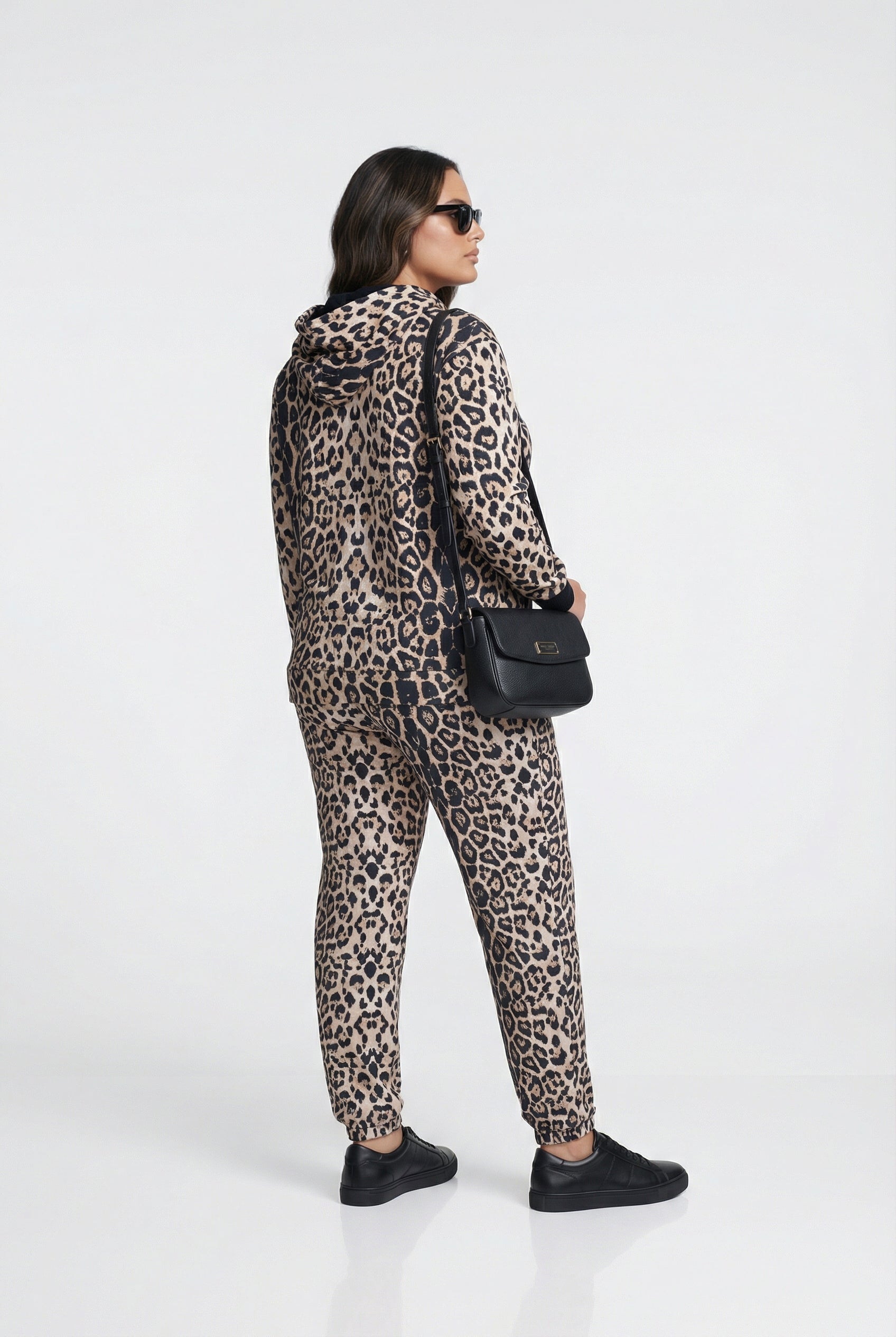 255176121 Leopard Print Oversized Jacket and Pants Set - Brown Loft