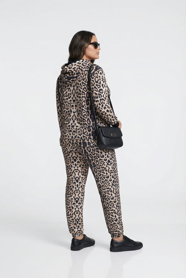 255176121 Set  Leopard Print Oversized Jacket and Pants جاكيت وبنطال واسعان بنقشة جلد النمر