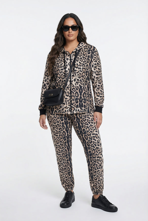 255176121 Set  Leopard Print Oversized Jacket and Pants جاكيت وبنطال واسعان بنقشة جلد النمر