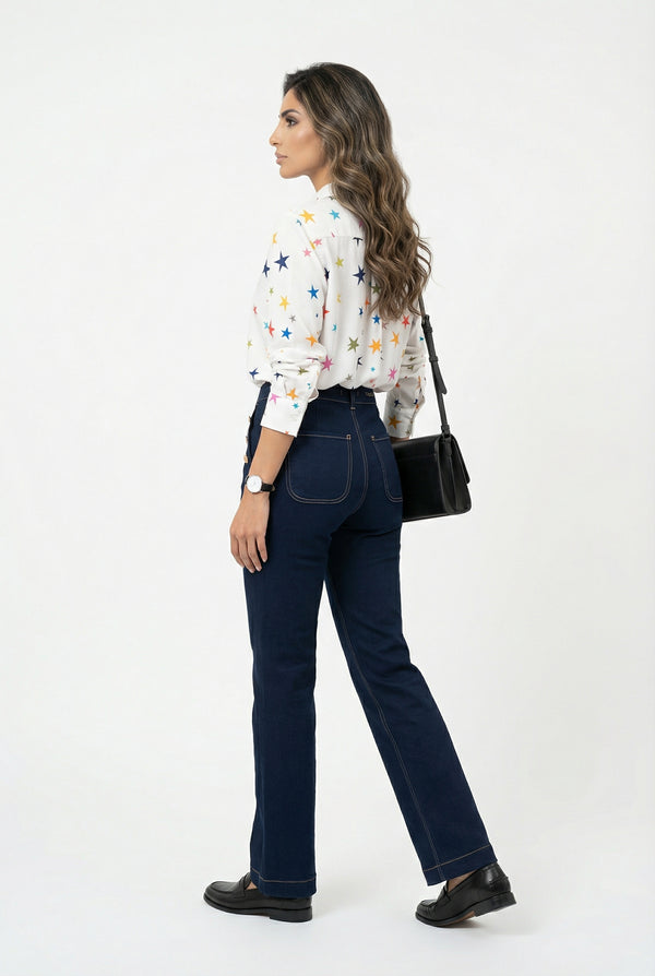 33493 Star Print Viscose Shirt قميص فيسكوز مطبوع عليه نجوم