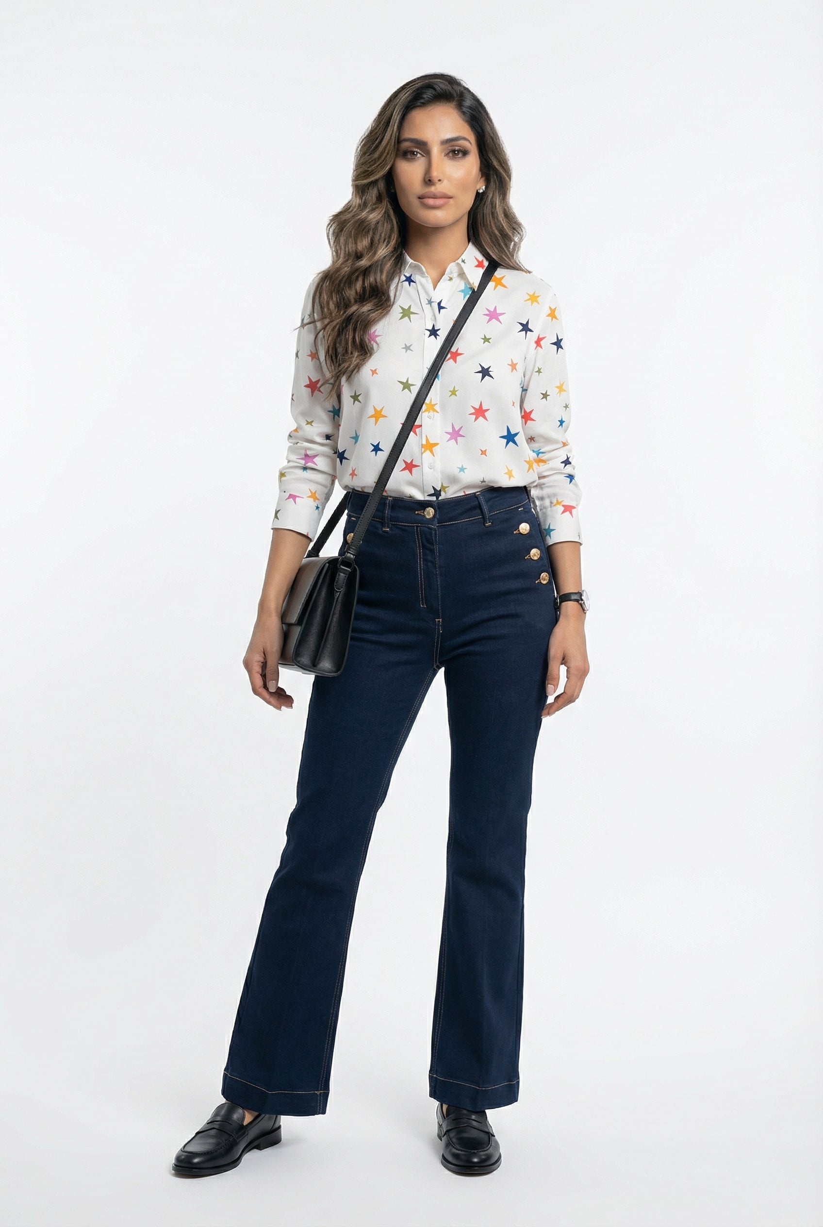 33493 Star Print Viscose Shirt - Brown Loft
