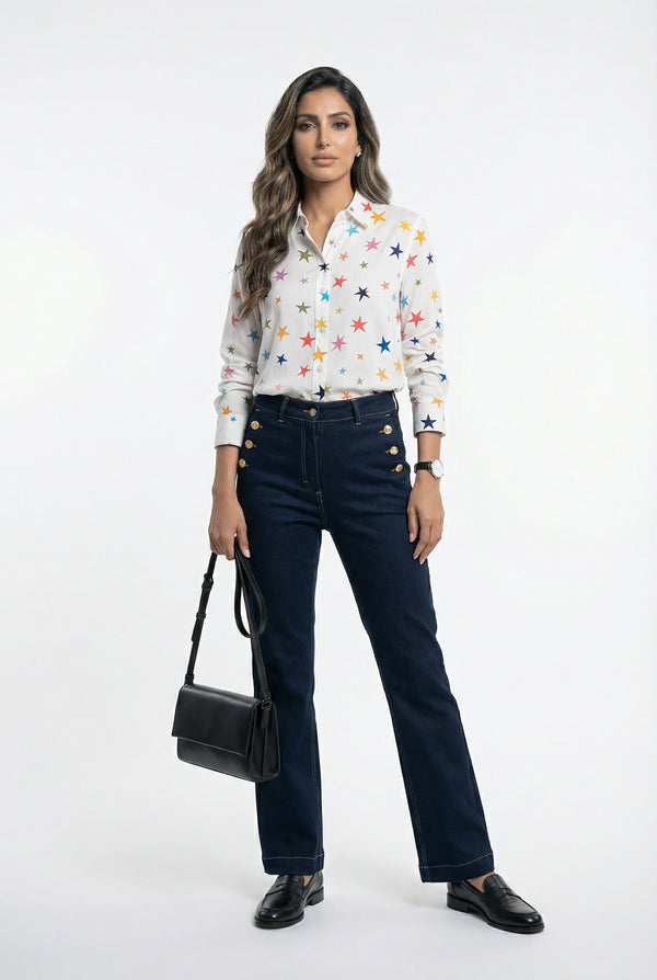 33493 Star Print Viscose Shirt قميص فيسكوز مطبوع عليه نجوم