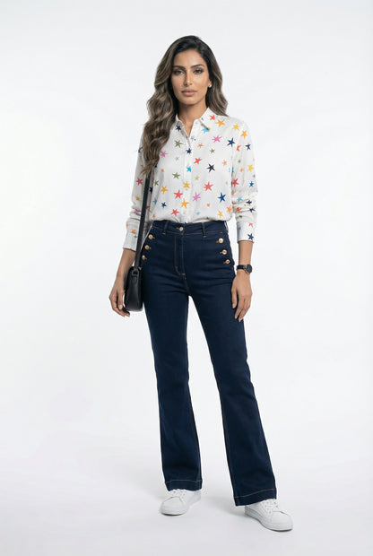 33608 High-Rise Denim Jeans Sailor Pants - Brown Loft