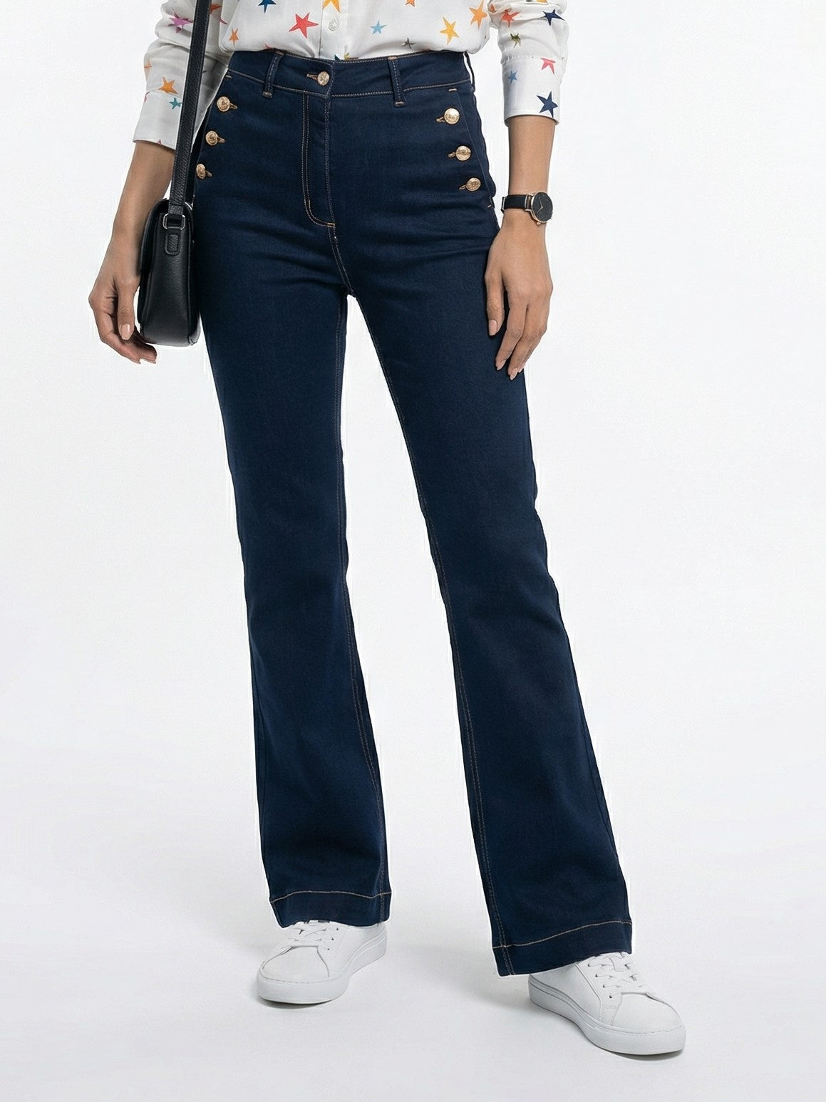 33608 High-Rise Denim Jeans Sailor Pants - Brown Loft