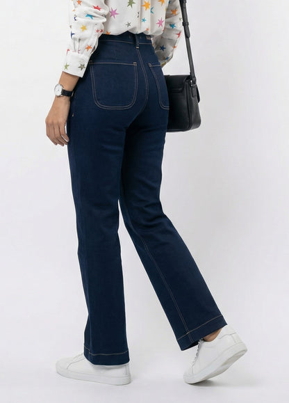 33608 High-Rise Denim Jeans Sailor Pants - Brown Loft