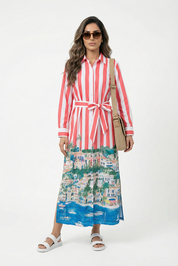 33554  Stripe Printed Long Dress فستان طويل مخطط