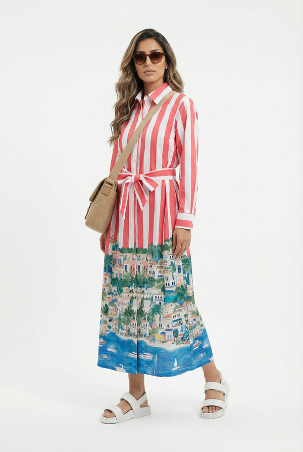 33554  Stripe Printed Long Dress فستان طويل مخطط