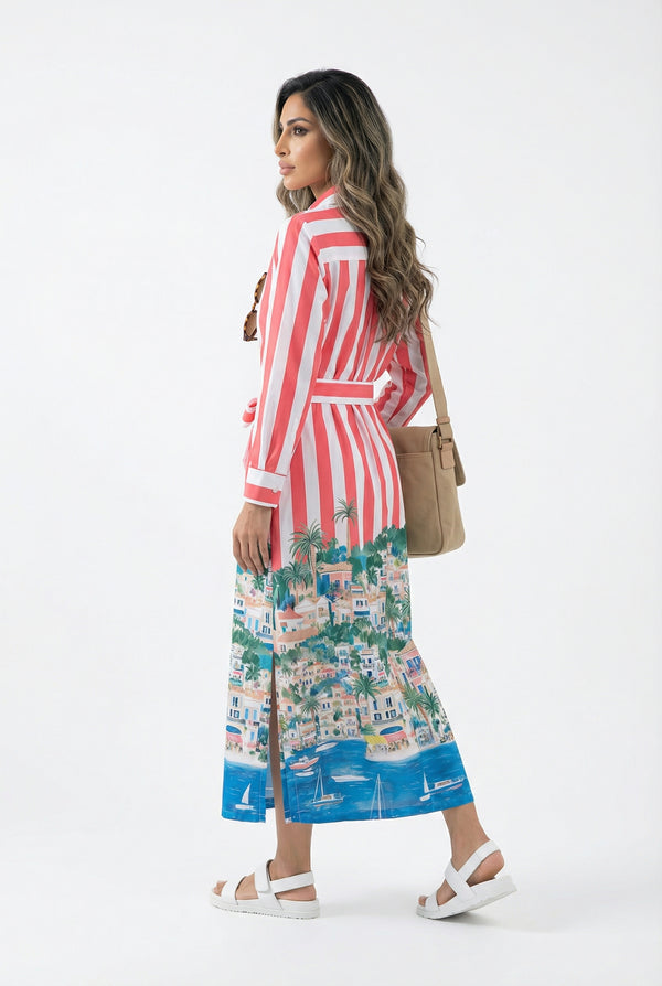 33554  Stripe Printed Long Dress فستان طويل مخطط