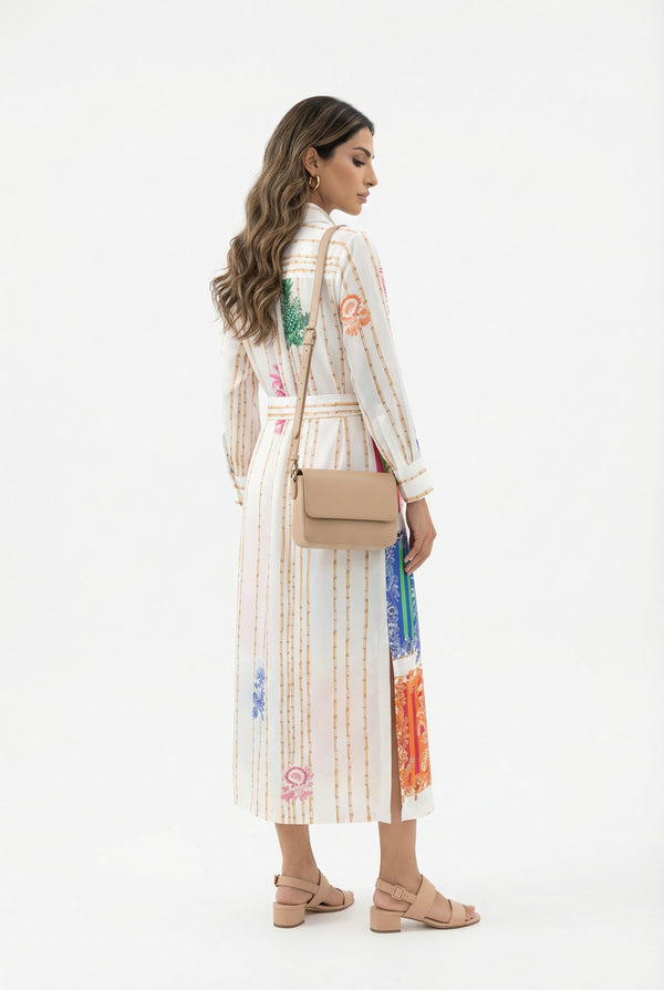 33656 Patchwork Print Long Dress فستان طويل مطبوع بنقشة مرقعة