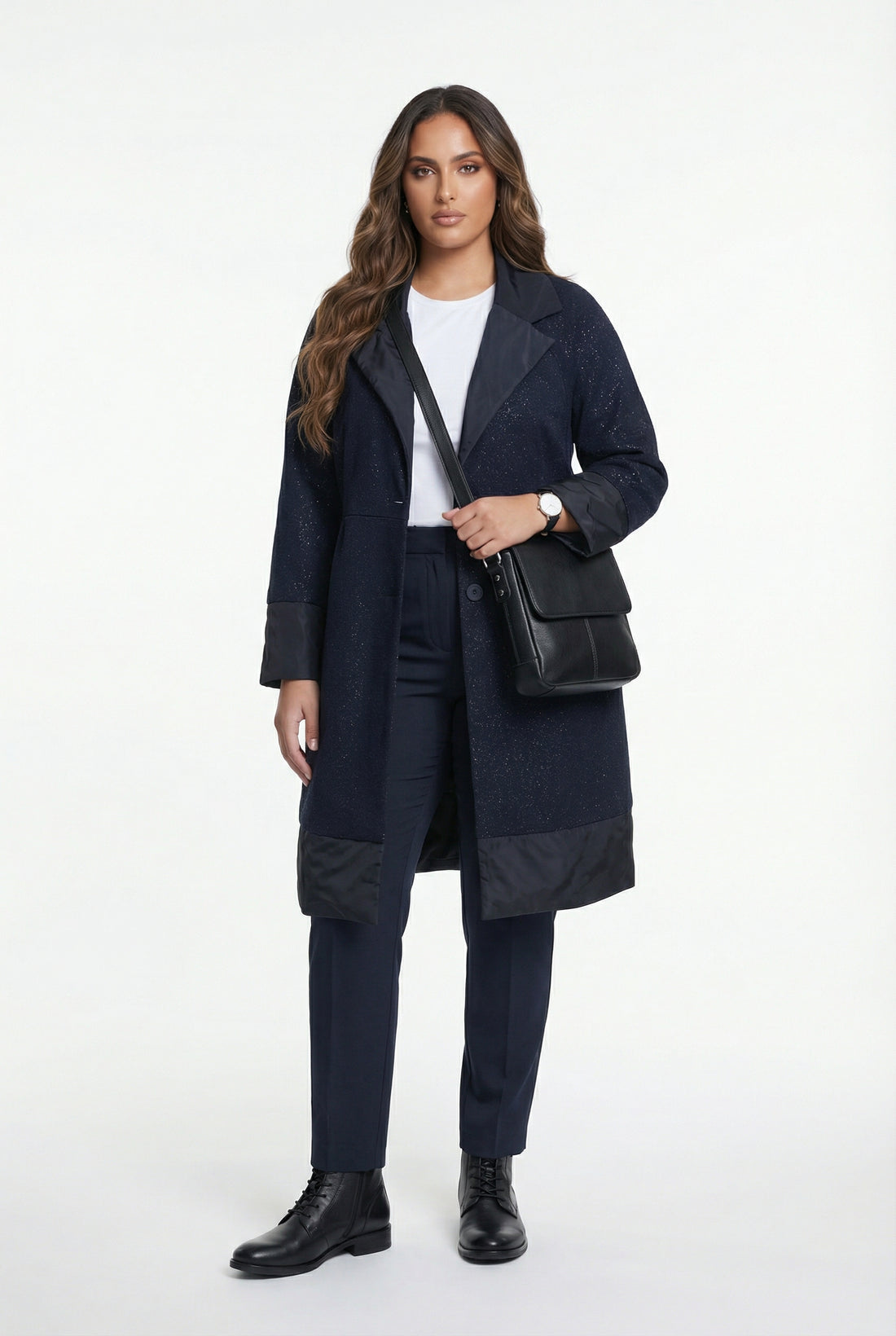 256729999 Shiny Lurex Oversized Coat - Brown Loft