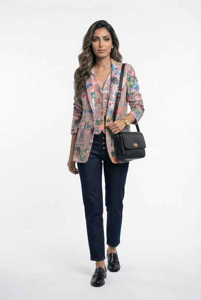 33555 California Print Sequins Jacket - Brown Loft