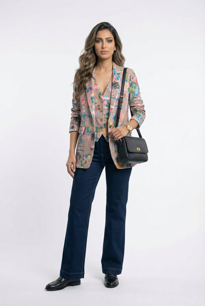 33555 California Print Sequins Jacket - Brown Loft