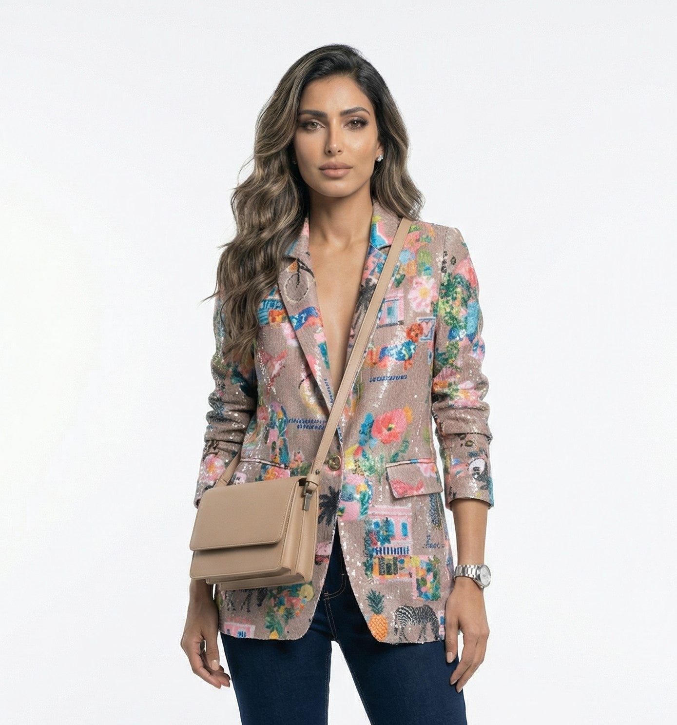 33555 California Print Sequins Jacket - Brown Loft