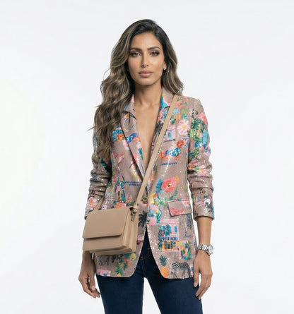33555 California Print Sequins Jacket - Brown Loft