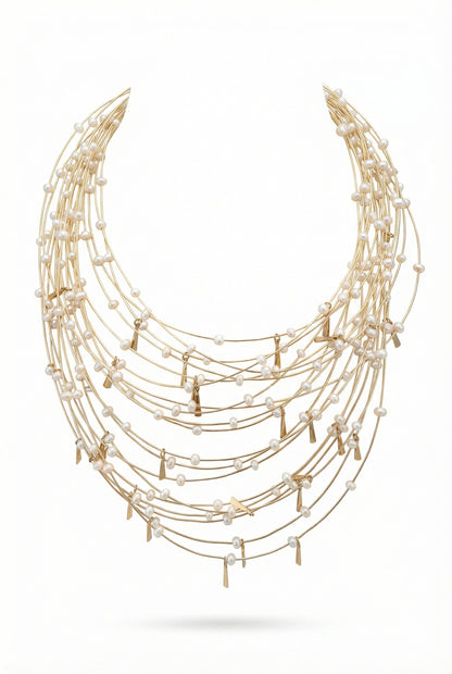 MOD 25 Multi Strand Gold Wire Necklace قلادة متعددة الخيوط من الأسلاك الذهبية - Brown Loft