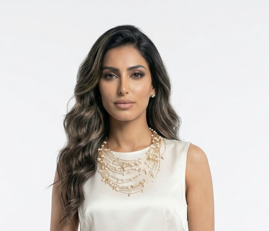 MOD 25 Multi Strand Gold Wire Necklace قلادة متعددة الخيوط من الأسلاك الذهبية - Brown Loft