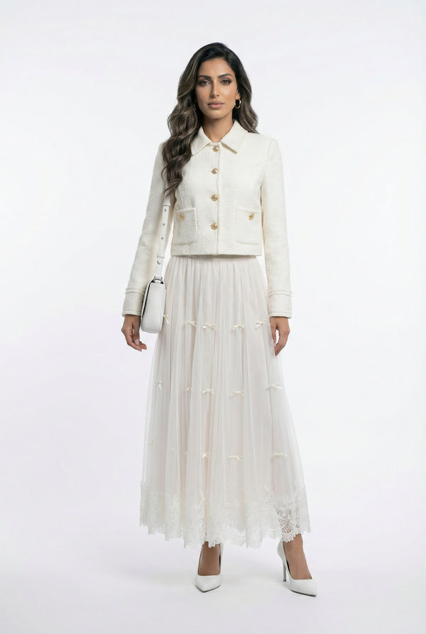 08387 Long Tulle Mesh Skirt تنورة طويلة من التُل الشبكي