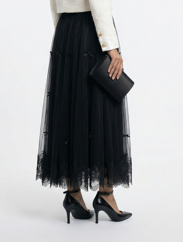 08387 Long Tulle Mesh Skirt تنورة طويلة من التُل الشبكي