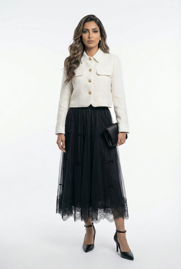 08387 Long Tulle Mesh Skirt تنورة طويلة من التُل الشبكي