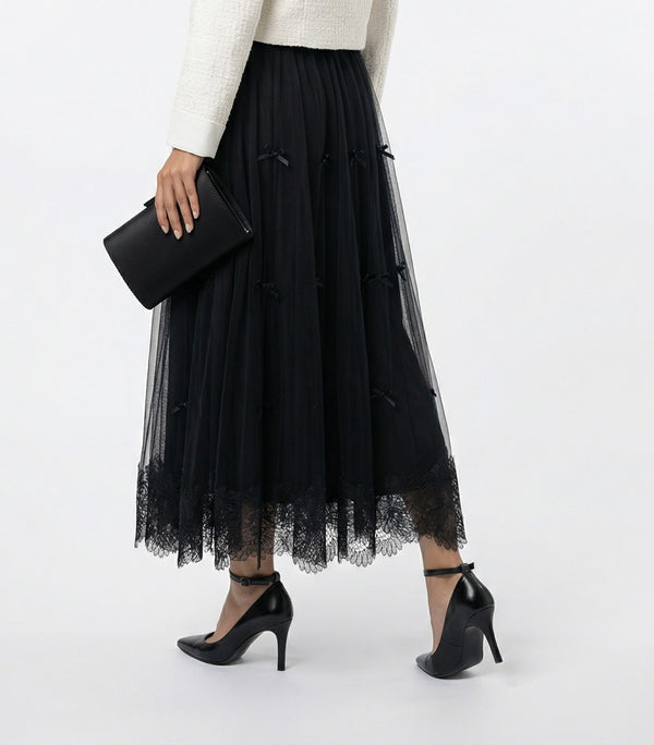 08387 Long Tulle Mesh Skirt تنورة طويلة من التُل الشبكي