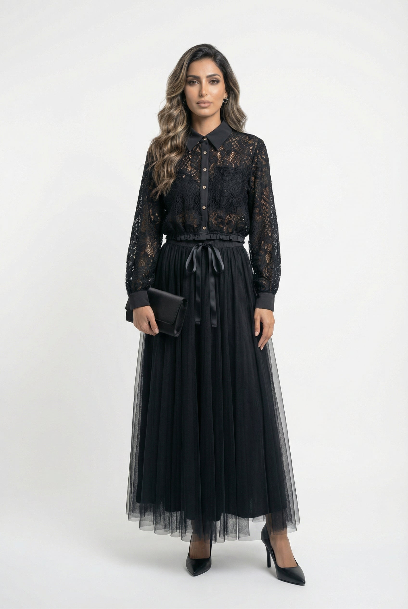 08077 Long Tulle Skirt - Brown Loft