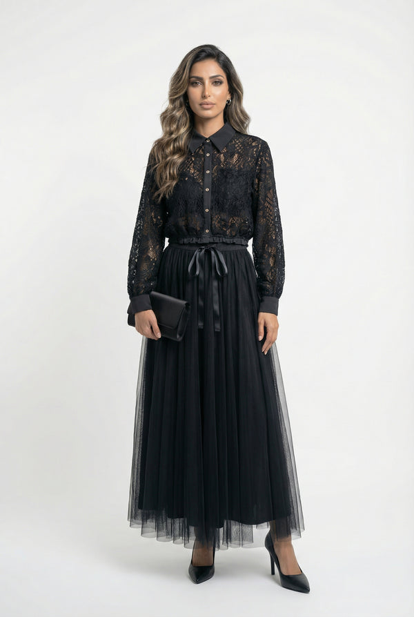 08077 Long Tulle Skirt تنورة تول طويلة