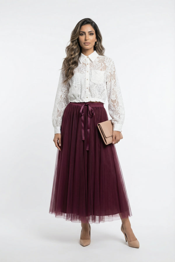 08077 Long Tulle Skirt تنورة تول طويلة