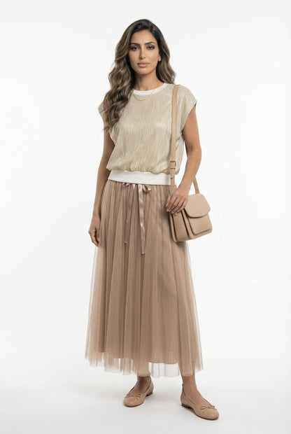 08077 Long Tulle Skirt - Brown Loft