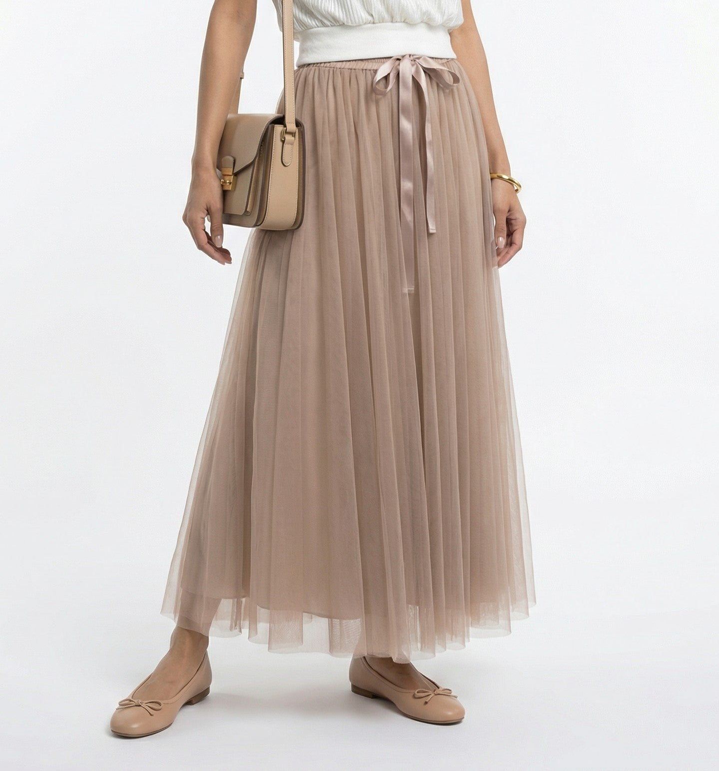 08077 Long Tulle Skirt - Brown Loft