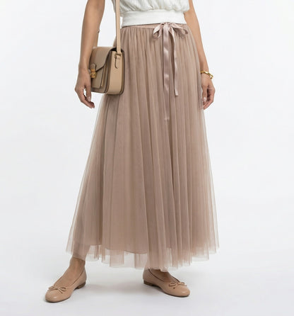 08077 Long Tulle Skirt - Brown Loft