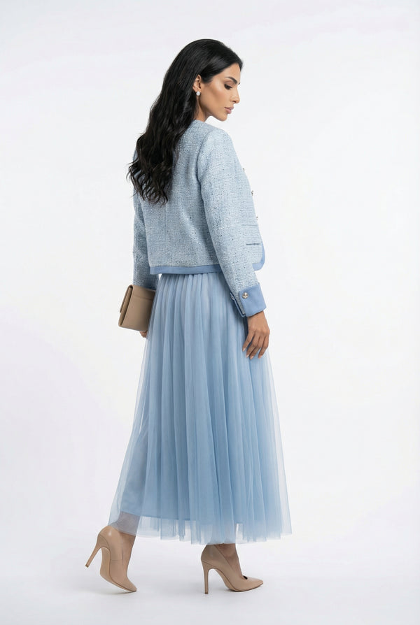 08552 Sequin Boucle Tweed Cropped Jacket سترة قصيرة من التويد بترتر وبوكل