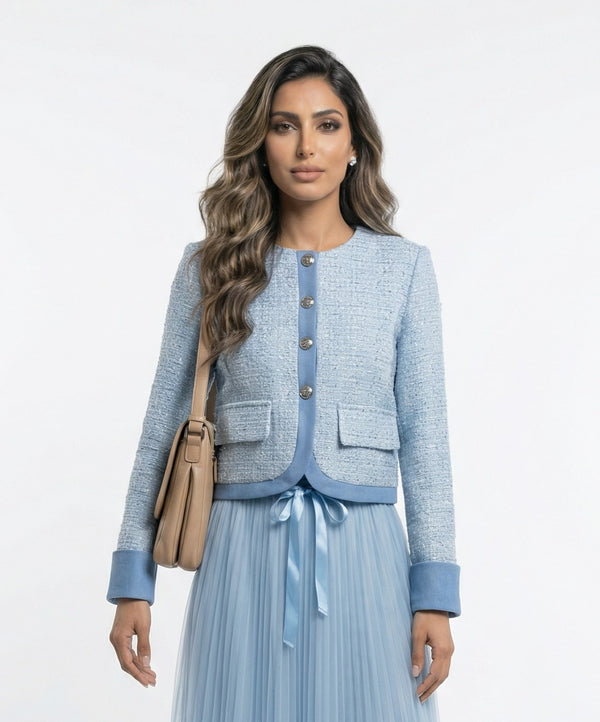 08552 Sequin Boucle Tweed Cropped Jacket سترة قصيرة من التويد بترتر وبوكل