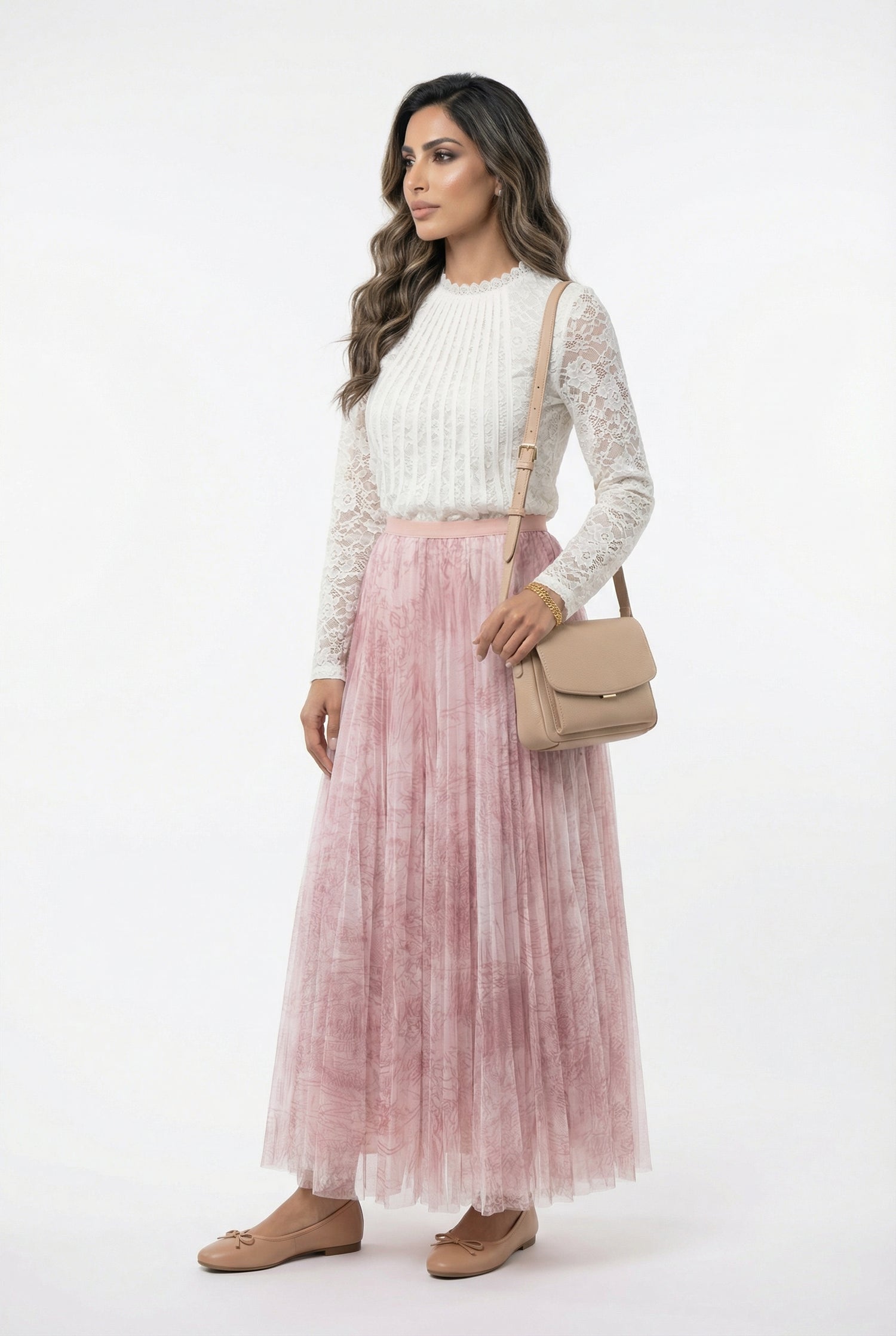 08202-1 Long Tulle Skirt تنورة تول طويلة بطبعة تجريدية