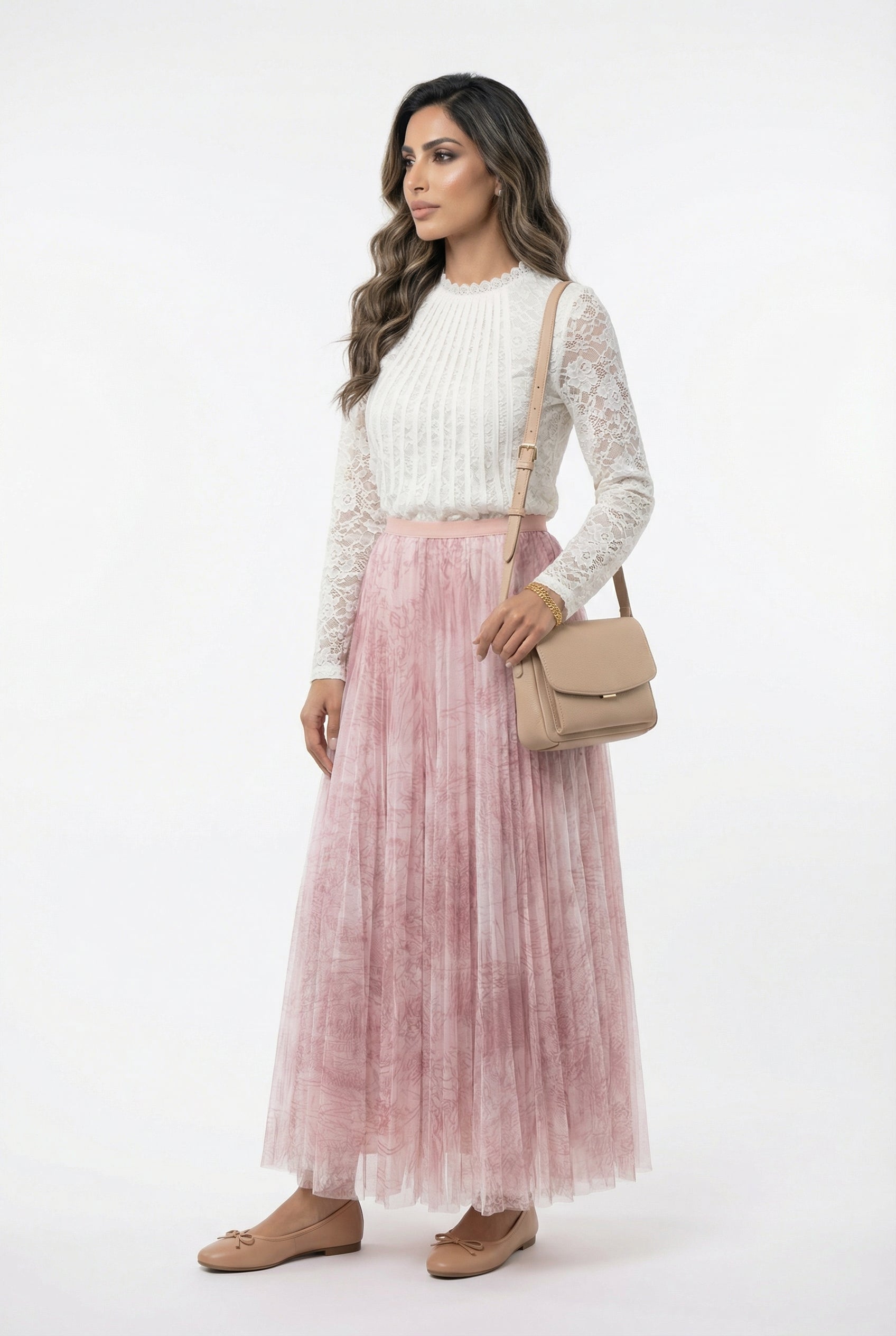 08202-1 Long Tulle Skirt تنورة تول طويلة بطبعة تجريدية