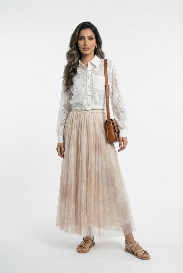 08202-1 Long Tulle Skirt تنورة تول طويلة بطبعة تجريدية