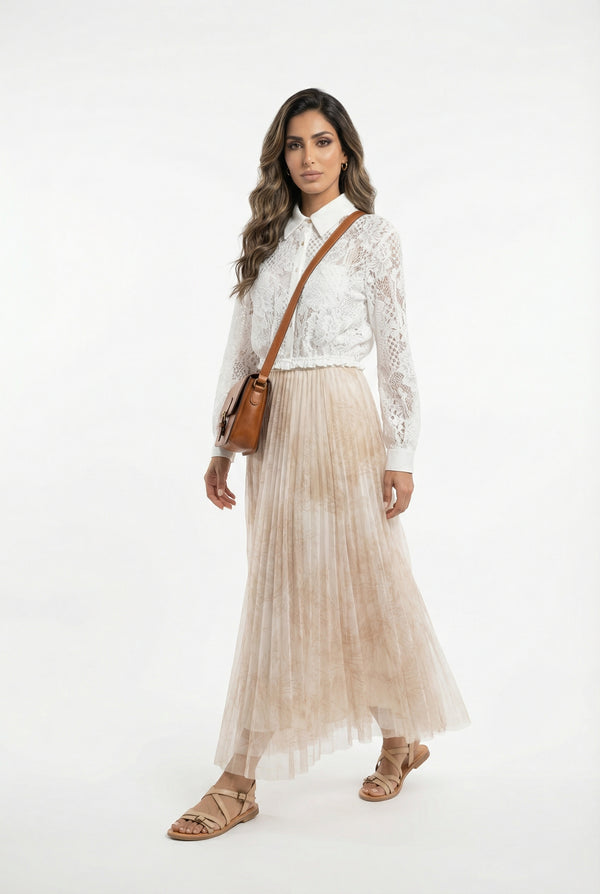 08202-1 Long Tulle Skirt تنورة تول طويلة بطبعة تجريدية