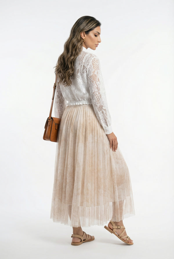 08202-1 Long Tulle Skirt تنورة تول طويلة بطبعة تجريدية