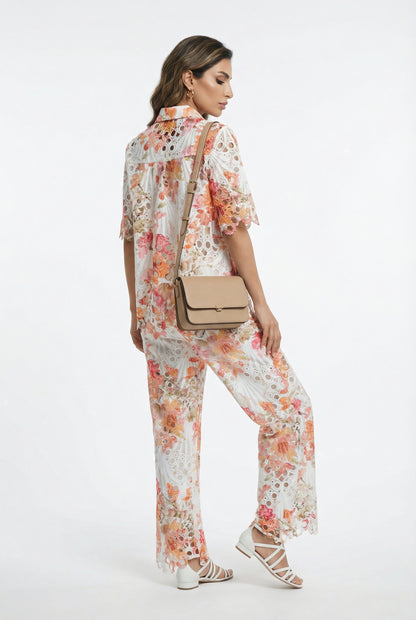 Audrey/Selma Embroidery Lace Shirt and Pants قميص وسروال من الدانتيل المطرز - Brown Loft