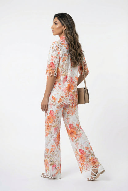 Audrey/Selma Embroidery Lace Shirt and Pants قميص وسروال من الدانتيل المطرز - Brown Loft