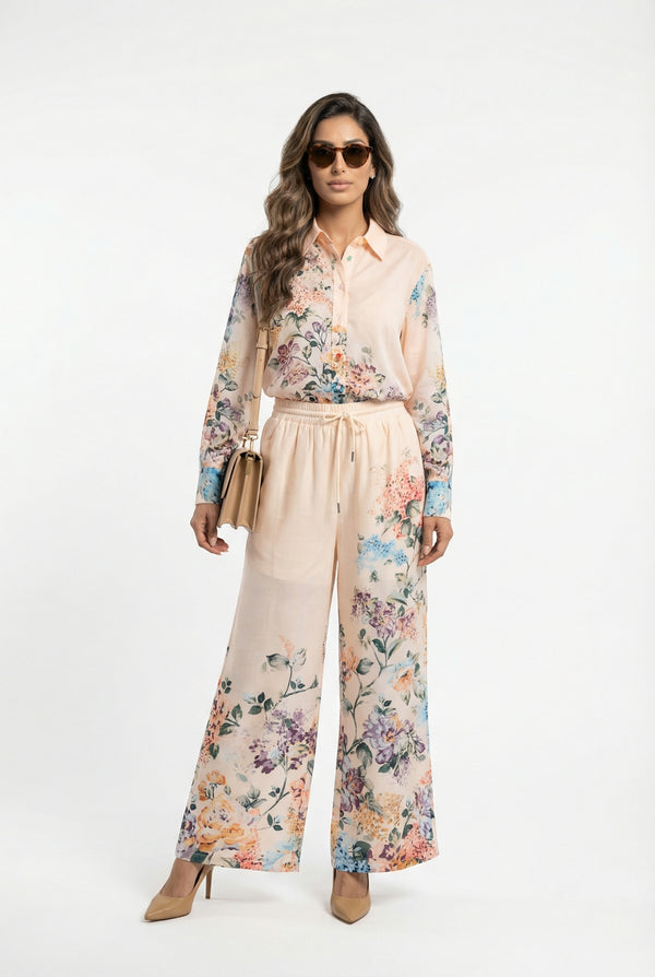 Faustine  Floral Print Linen Pants بنطال كتان بطبعة زهور