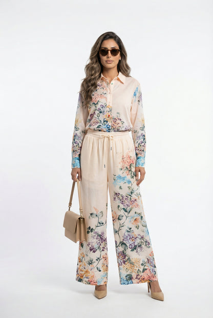 Faustine Floral Print Linen Pants بنطال كتان بطبعة زهور - Brown Loft