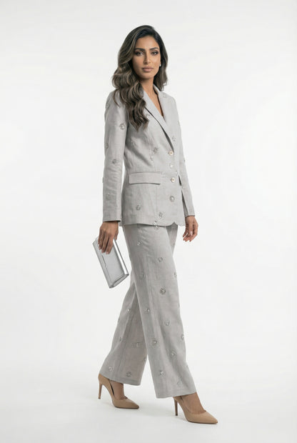 Sola Linen Sequins Pants بنطال من الكتان مزين بالترتر - Brown Loft