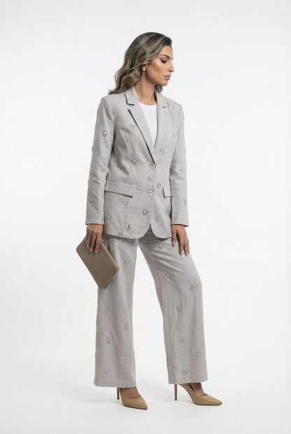 Sola Linen Sequins Pants بنطال من الكتان مزين بالترتر - Brown Loft