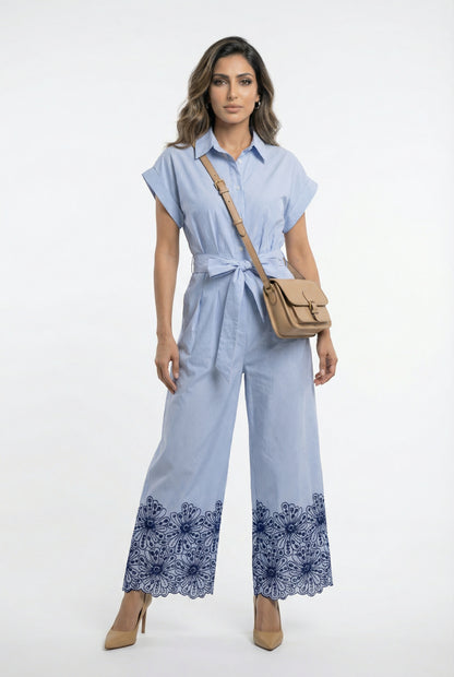 6219001 Striped Belted Jumpsuit جمبسوت مخطط بحزام - Brown Loft