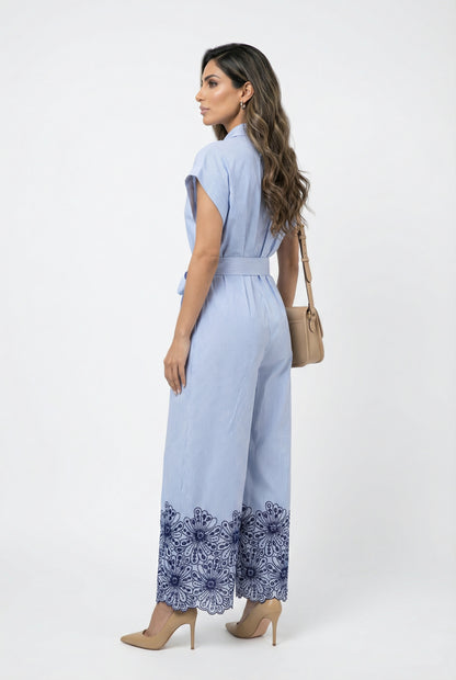 6219001 Striped Belted Jumpsuit جمبسوت مخطط بحزام - Brown Loft