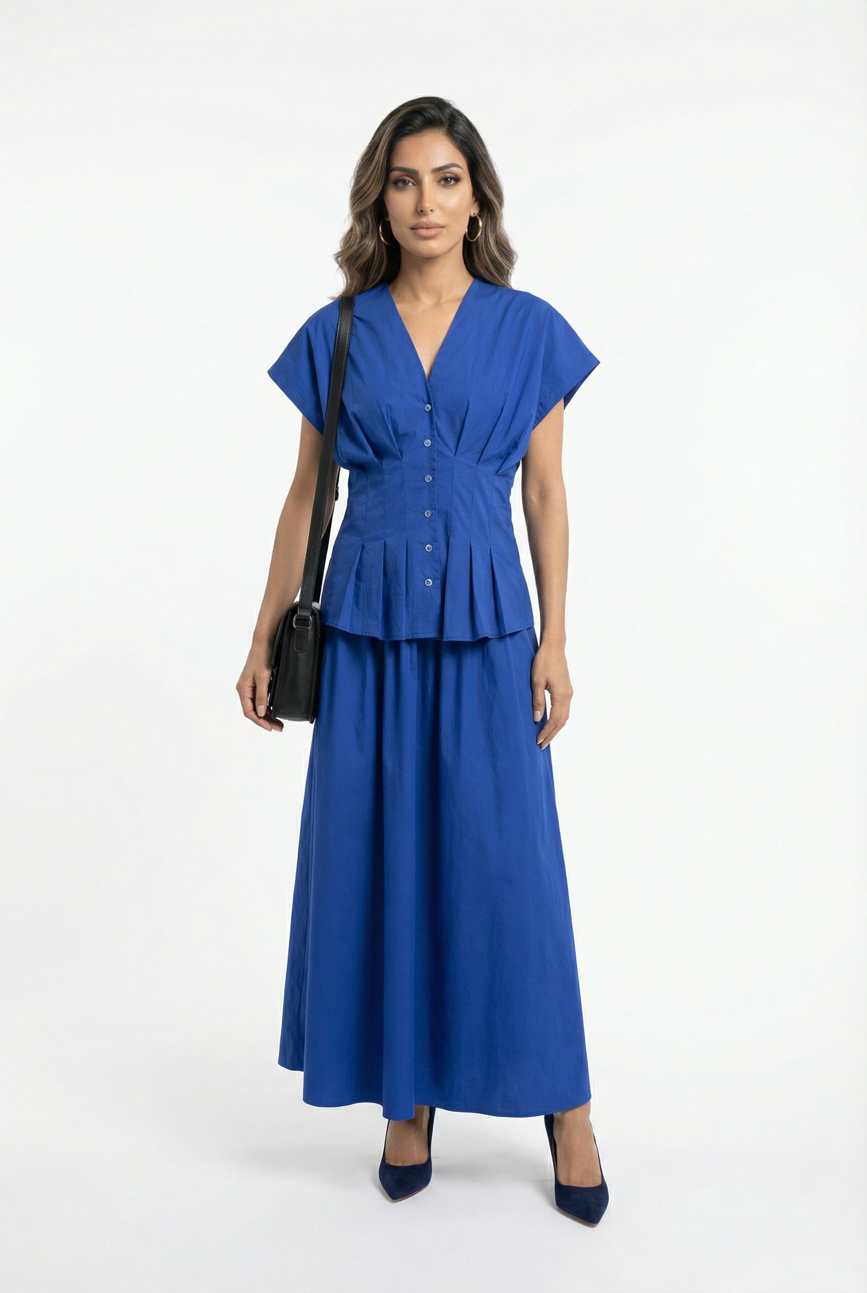 6218089 Pleated Long Dress فستان طويل مطوي - Brown Loft